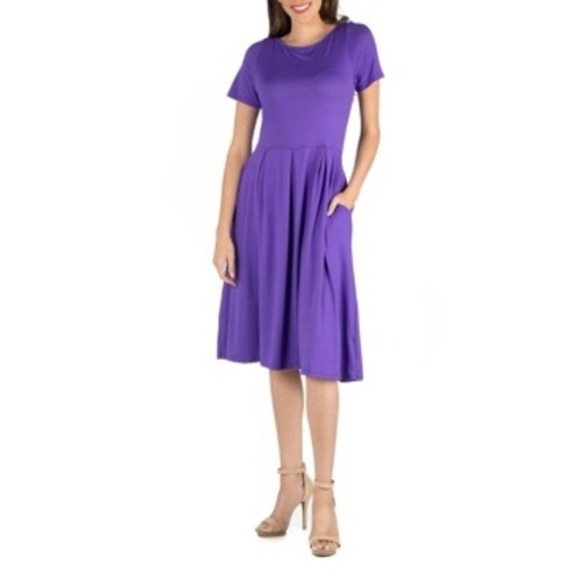 24seven Comfort Apparel Dress Women XL Purple Pleated Midi Casual‎ NWT - Picture 1 of 9